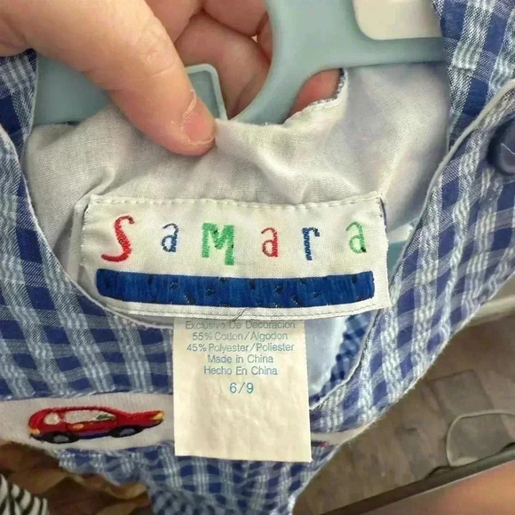 Samara Vintage Car Jonjon Size 6-9M Smocked Detail Little Boys Blue White - Picture 3 of 5
